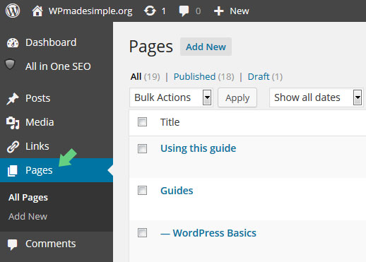 Editing Pages in WordPress via the Administration Panel